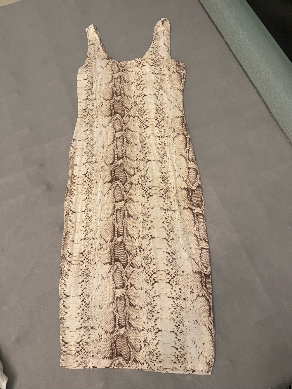 Bar III Beige and Brown Snake-Print Midi Dress